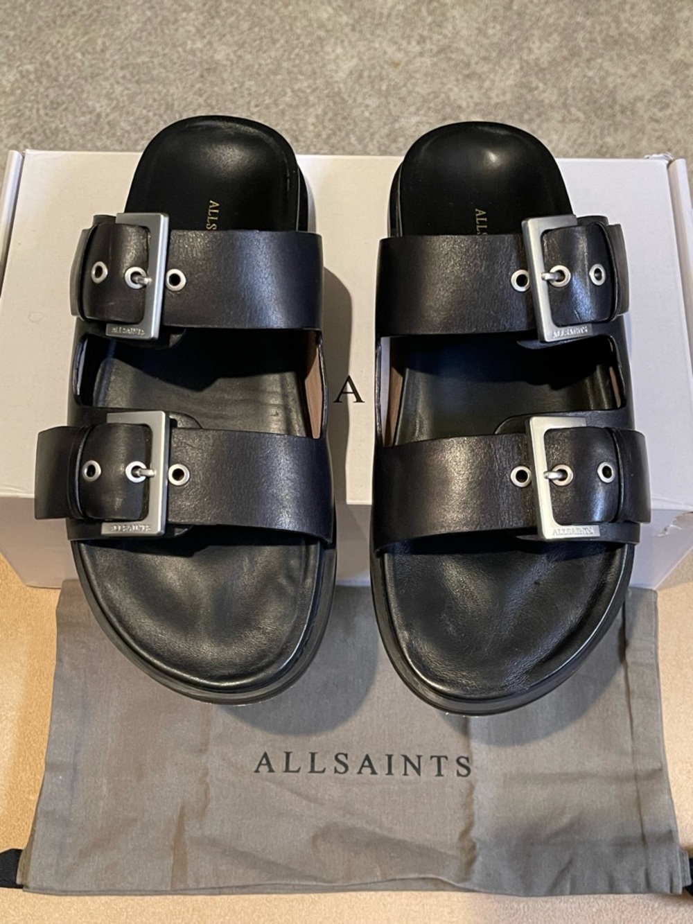 AllSaints Mia Double Strap Slide Sandal